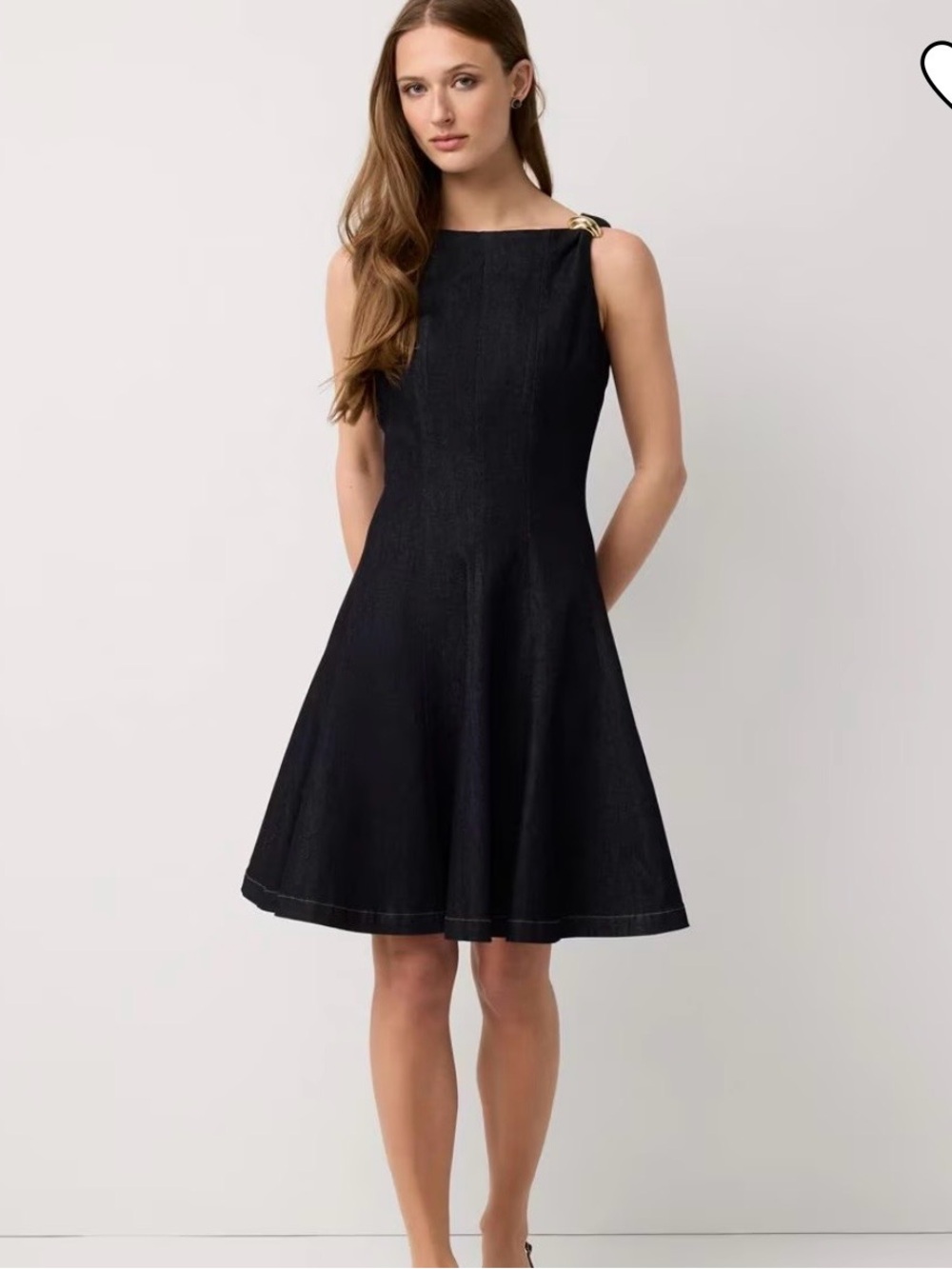 White House Black Market Denim Fit & Flare Dress Sz 6 Gold Hardware Sleeveless